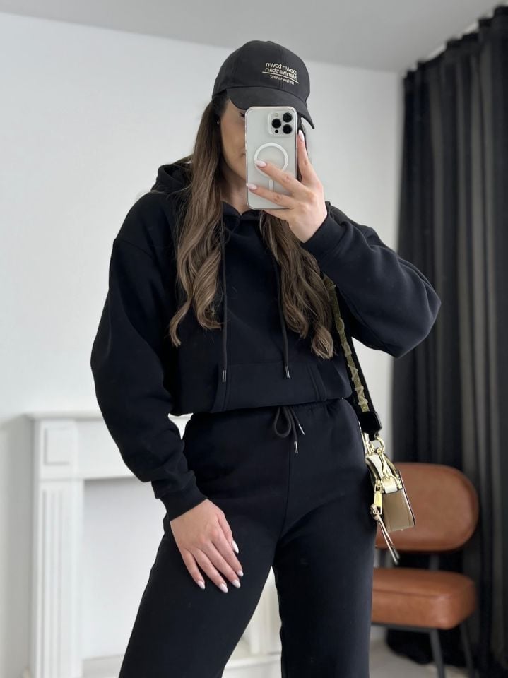 Siyah Kapüşonlu Pantolon Sweat Takım