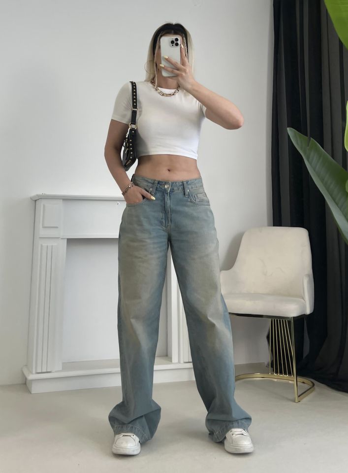 Eskitme Detay Baggy Jean
