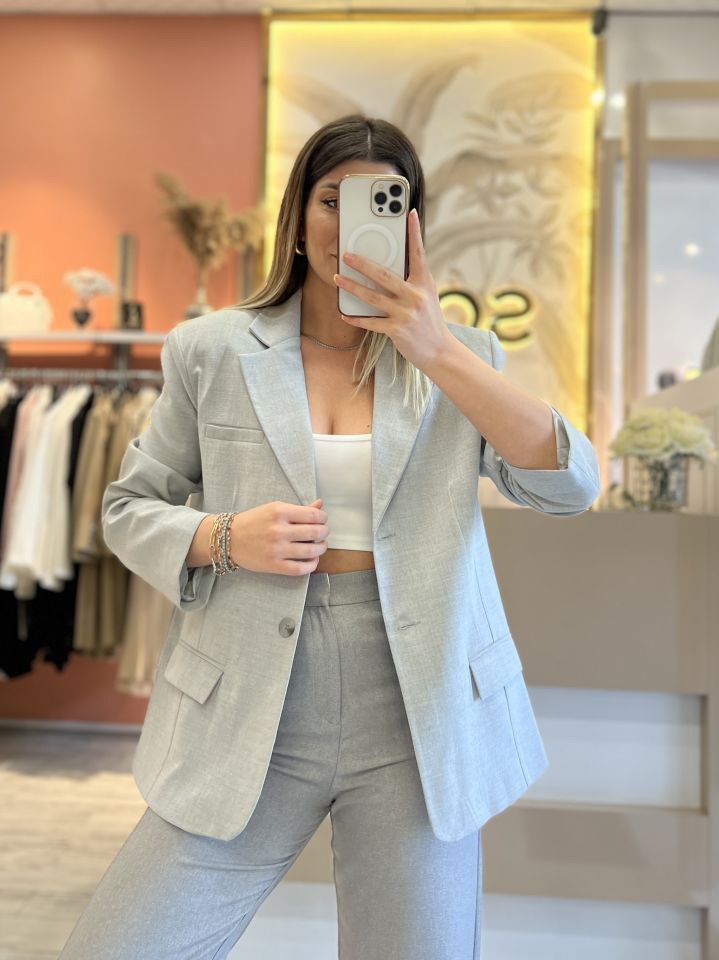 Gri Oversize Blazer Ceket