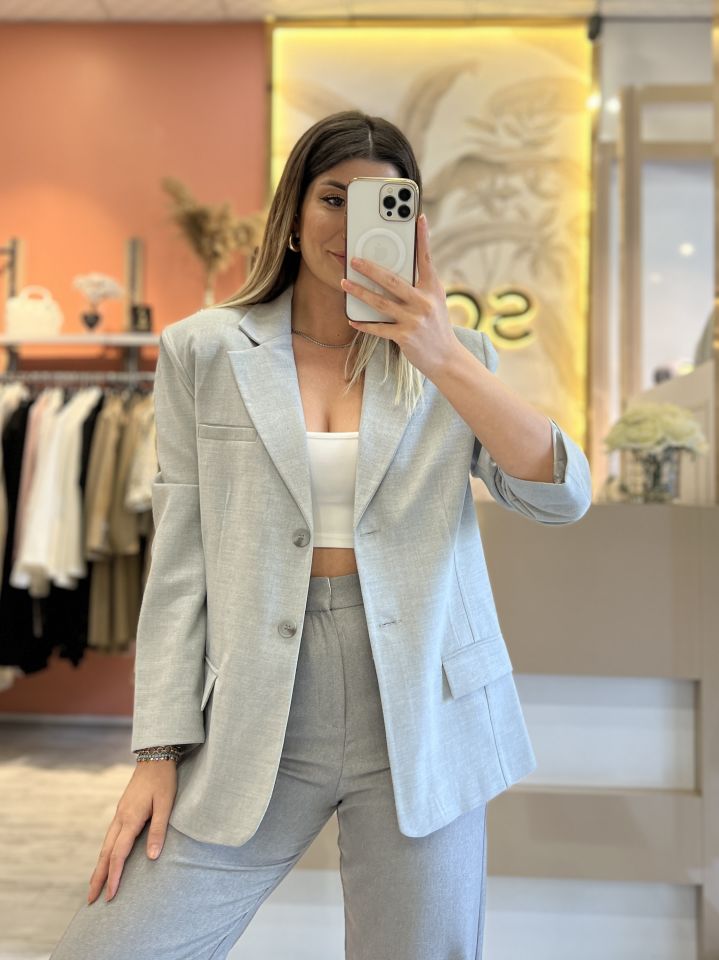 Gri Oversize Blazer Ceket