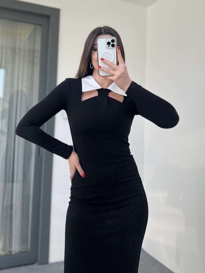 Yaka Ve Pencere Detaylı Tasarım Elbise
