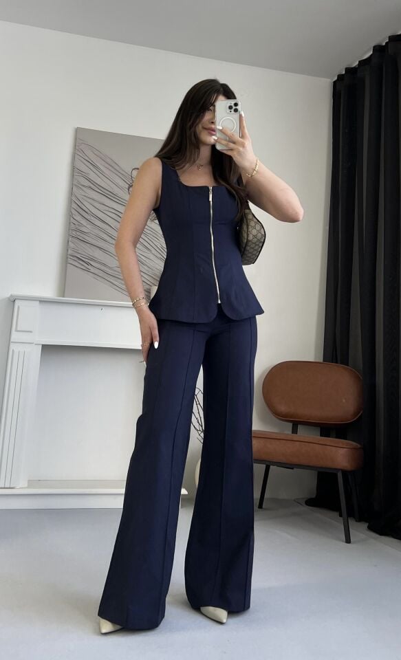 Gabardin Fermuarlı Lacivert Takım