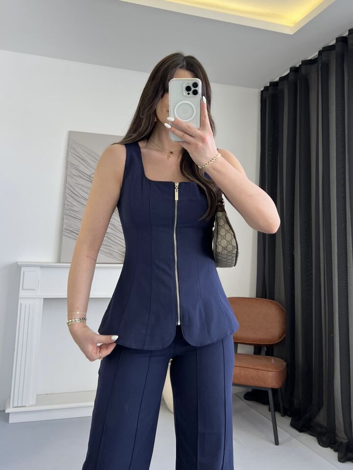 Gabardin Fermuarlı Lacivert Takım