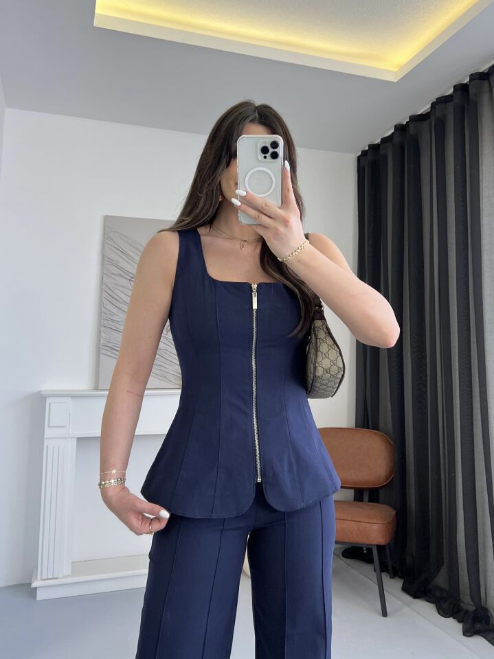 Gabardin Fermuarlı Lacivert Takım