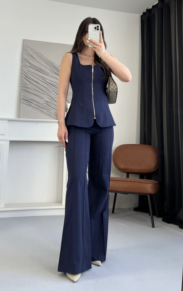 Gabardin Fermuarlı Lacivert Takım