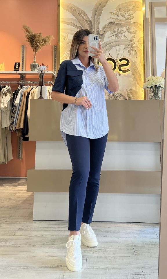 Paraşüt Kumaş Detaylı Poplin Gömlek