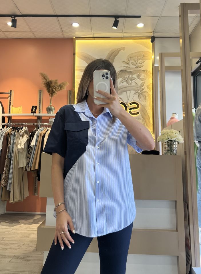 Paraşüt Kumaş Detaylı Poplin Gömlek