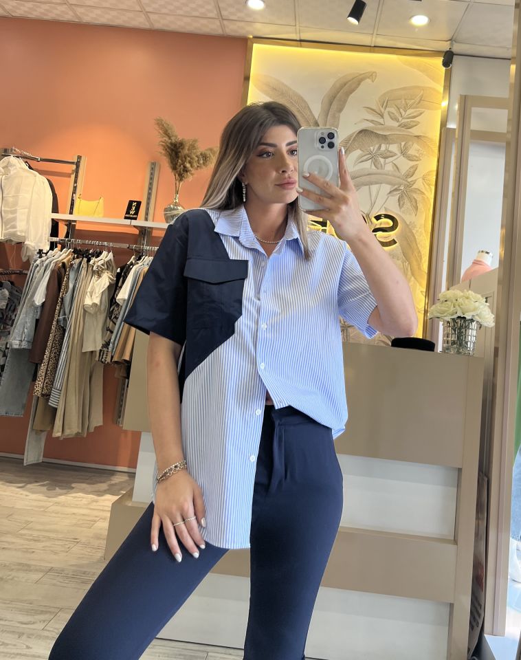 Paraşüt Kumaş Detaylı Poplin Gömlek