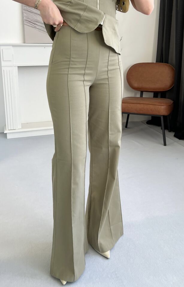 Gabardin Fermuarlı Haki Takım
