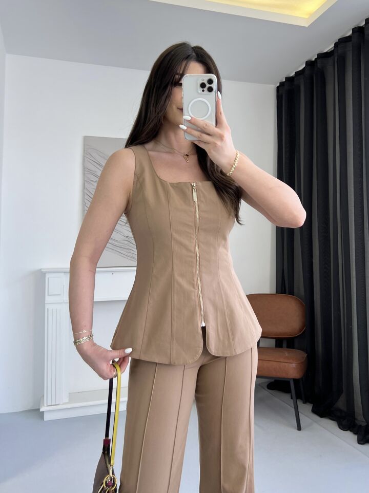 Gabardin Fermuarlı Kahve Takım