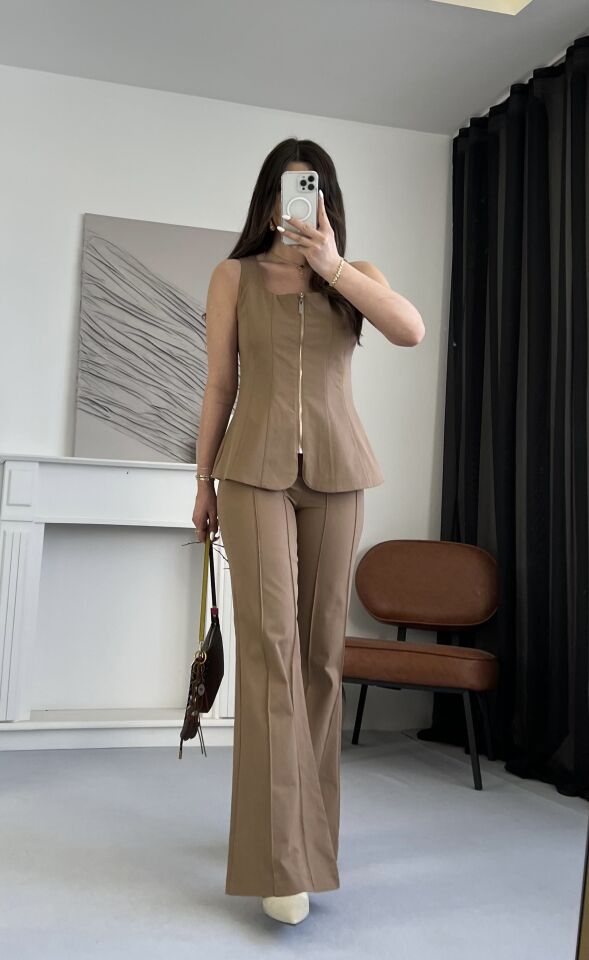 Gabardin Fermuarlı Kahve Takım
