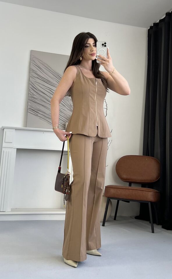 Gabardin Fermuarlı Kahve Takım