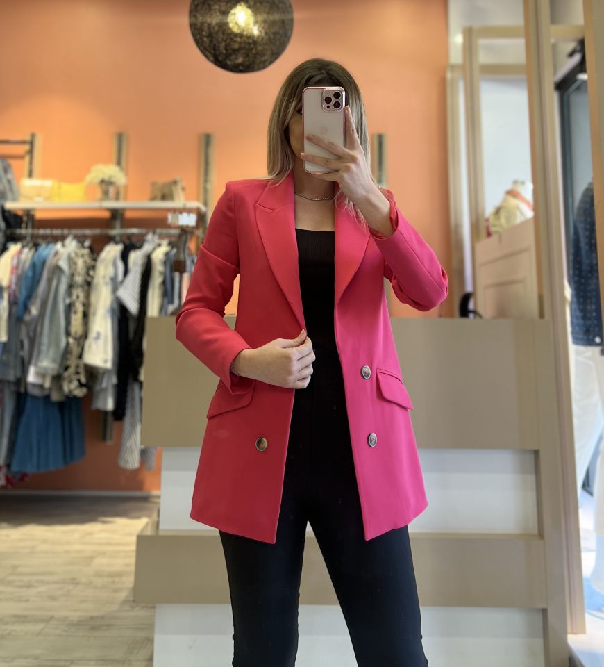 Fuşya Düğme Detaylı Blazer Ceket
