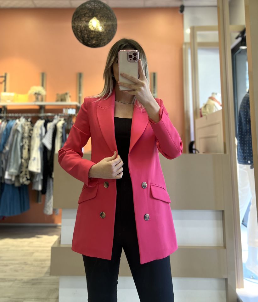 Fuşya Düğme Detaylı Blazer Ceket