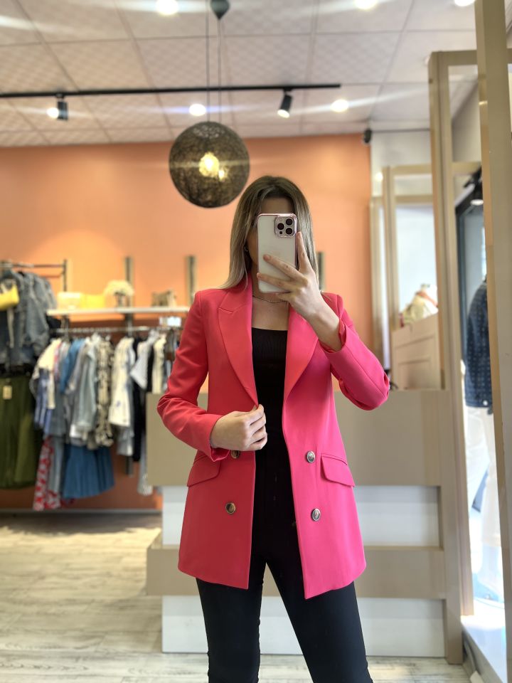 Fuşya Düğme Detaylı Blazer Ceket