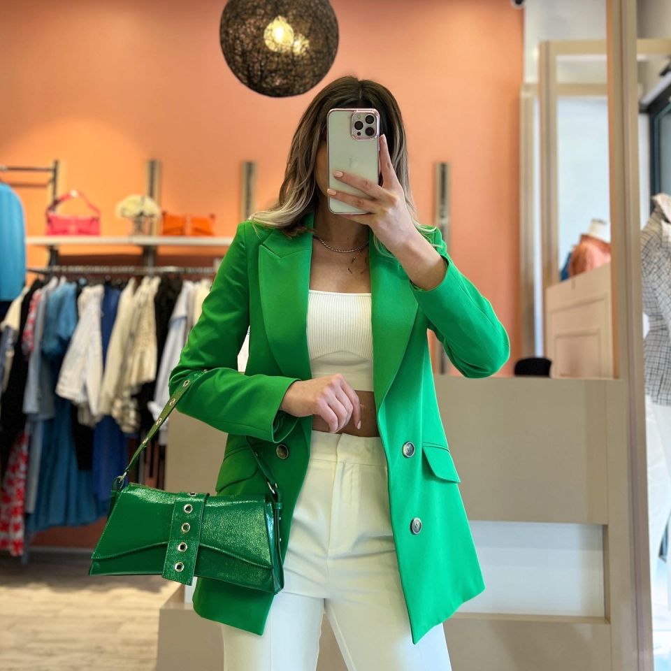 Yeşil Düğme Detaylı Blazer Ceket