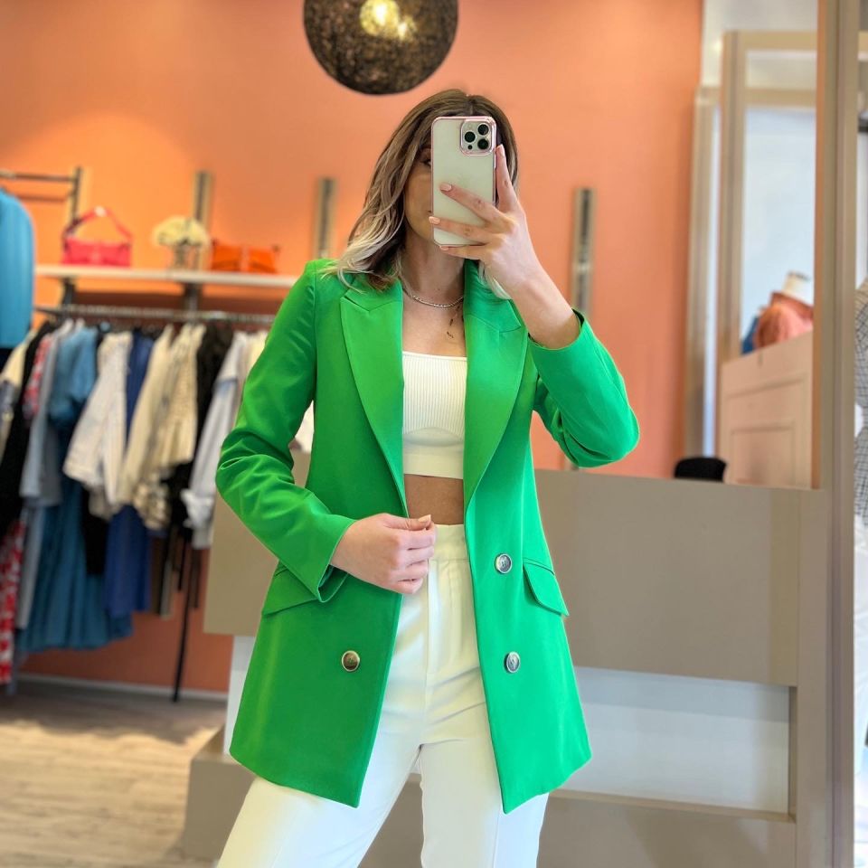 Yeşil Düğme Detaylı Blazer Ceket