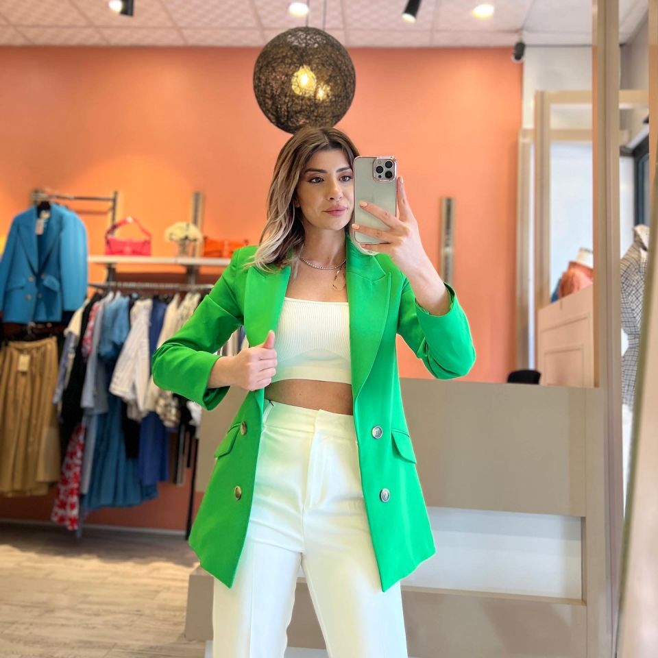 Yeşil Düğme Detaylı Blazer Ceket
