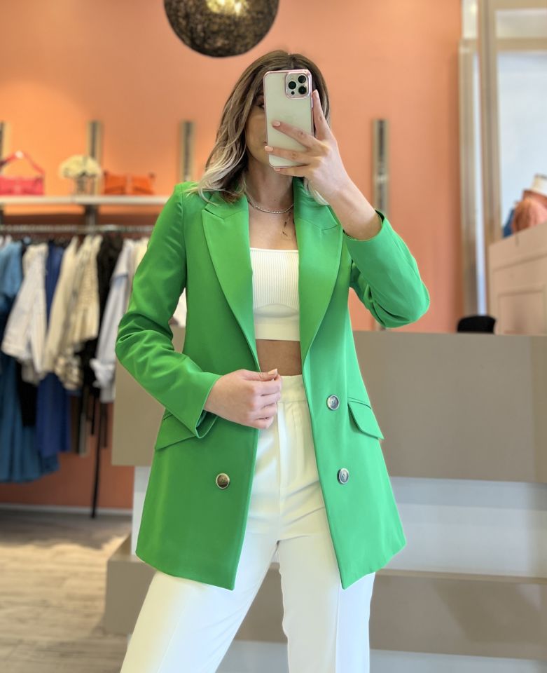 Yeşil Düğme Detaylı Blazer Ceket