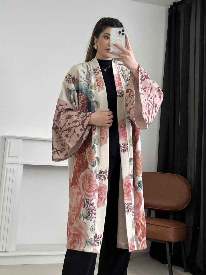 Desenli Keten Kimono