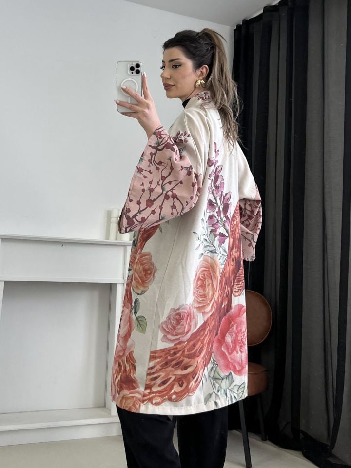Desenli Keten Kimono