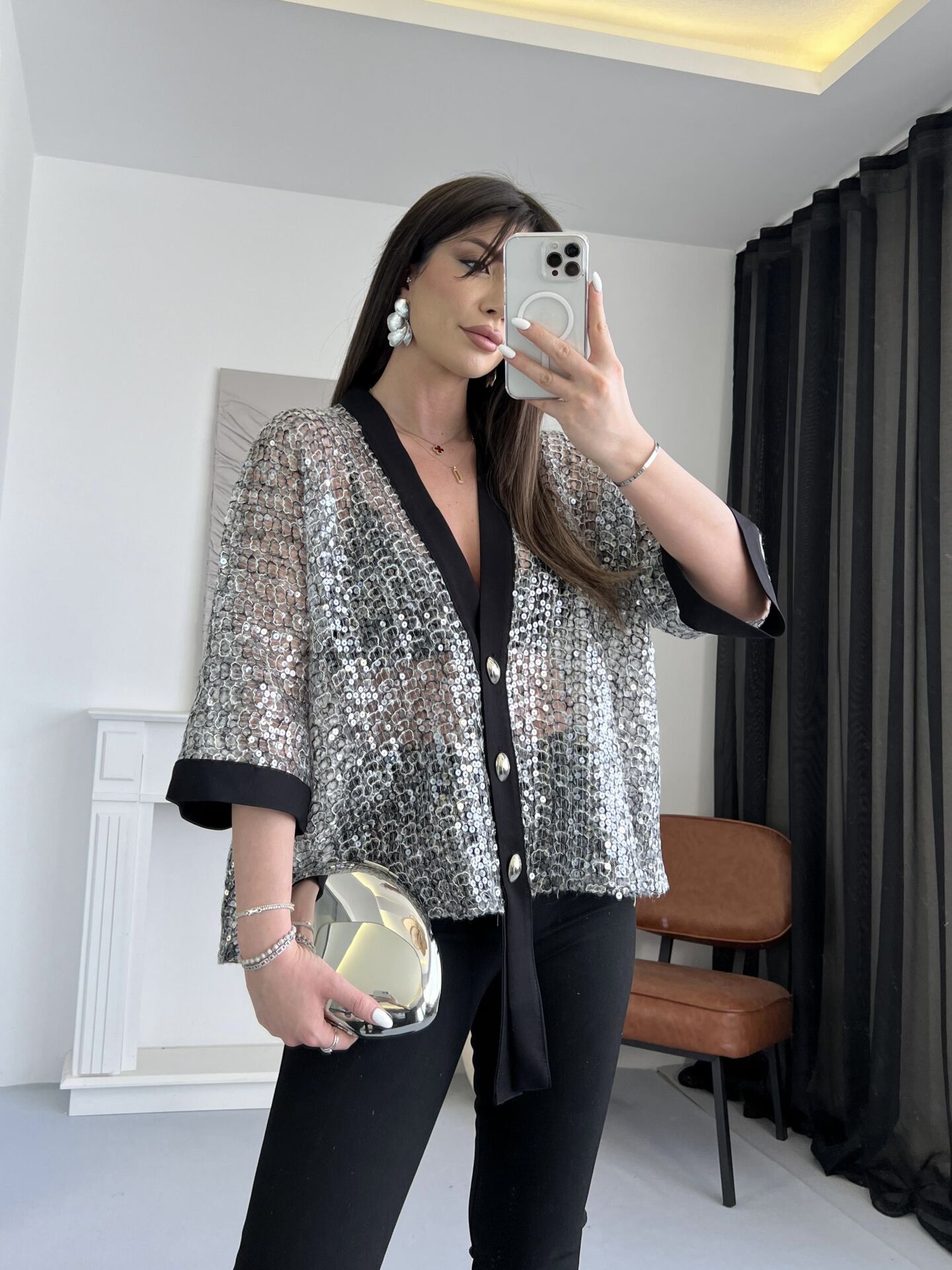 Pul Payet Şeritli Kimono
