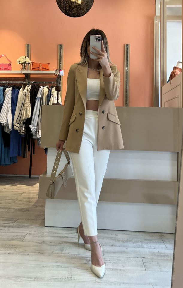Camel Düğme Detaylı Blazer Ceket
