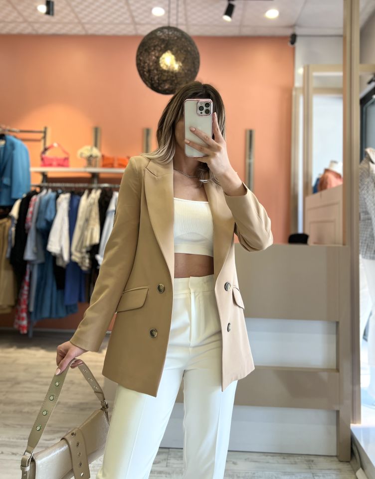 Camel Düğme Detaylı Blazer Ceket