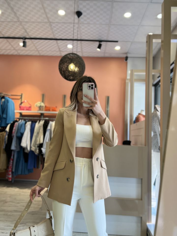 Camel Düğme Detaylı Blazer Ceket