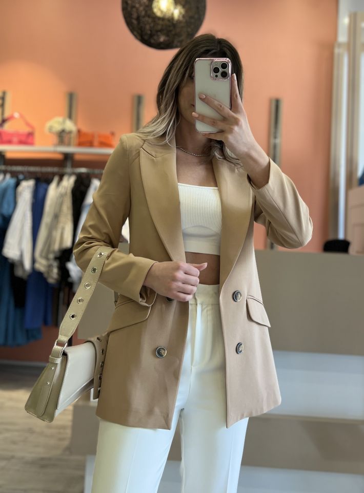 Camel Düğme Detaylı Blazer Ceket