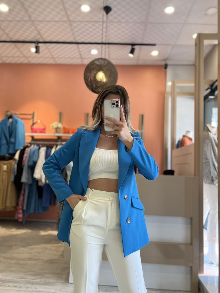 Mavi Düğme Detaylı Blazer
