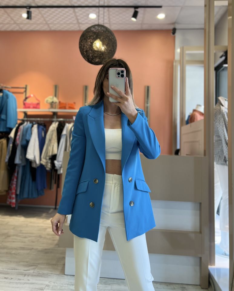 Mavi Düğme Detaylı Blazer