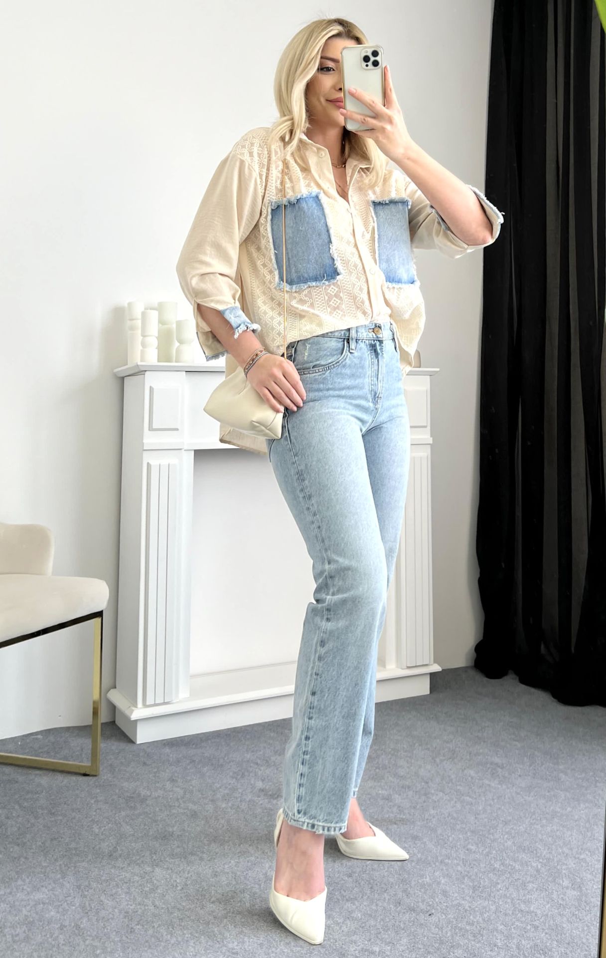 Buz Mavi Wide Leg Kalıp Jean Pantolon