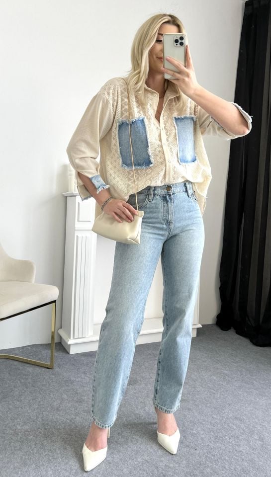 Buz Mavi Wide Leg Kalıp Jean Pantolon