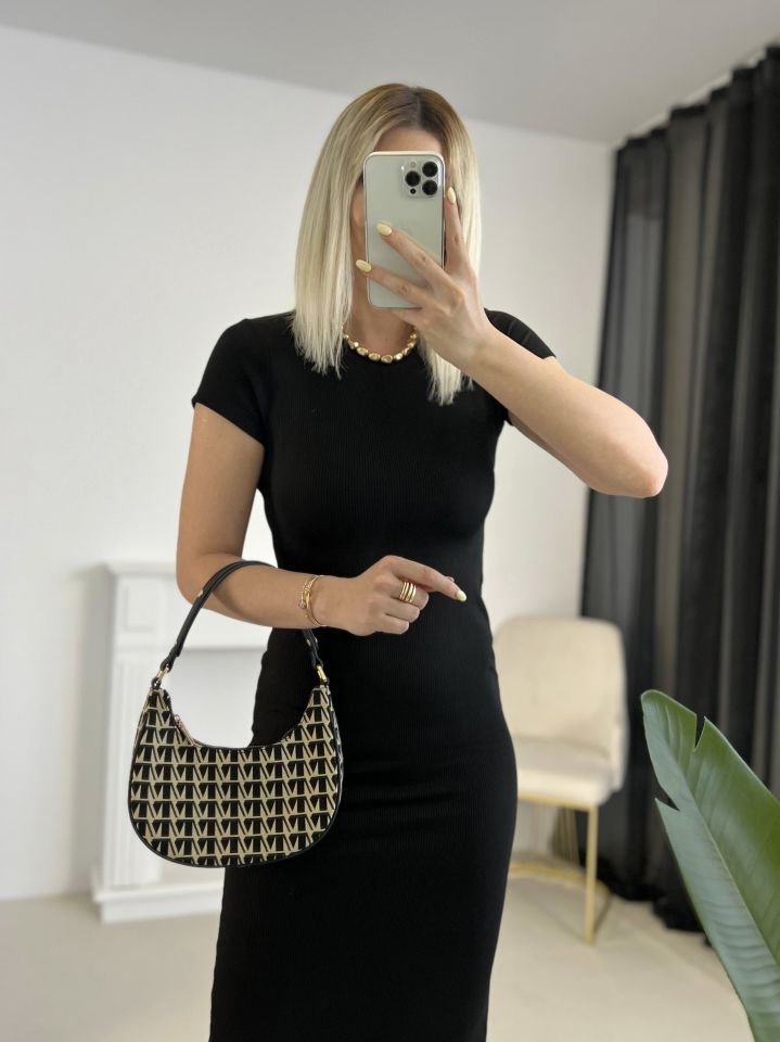 Siyah Bisiklet Yaka Basic Elbise