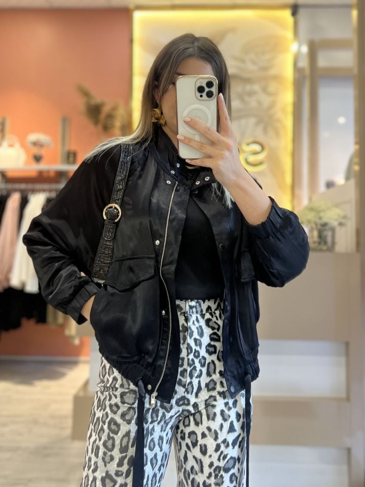 Siyah Saten Bomber Ceket
