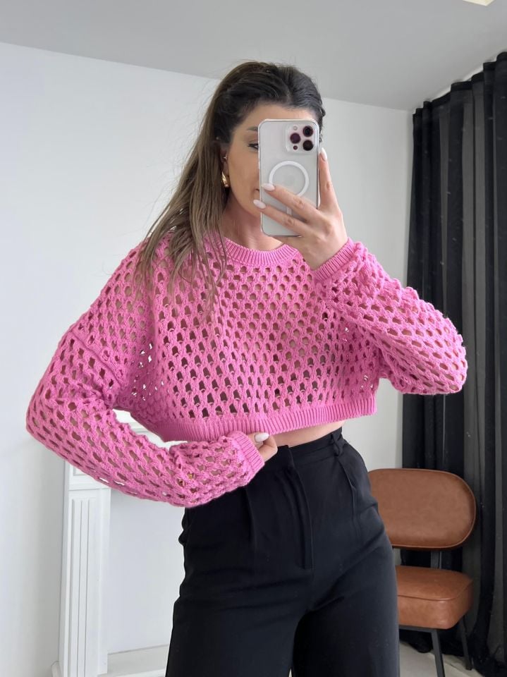 Bisiklet Yaka Ajurlu Crop Kazak