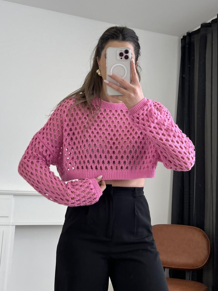 Bisiklet Yaka Ajurlu Crop Kazak