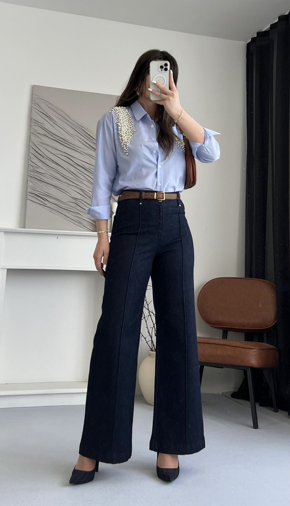 Dikiş Detay Geniş Paça Jean