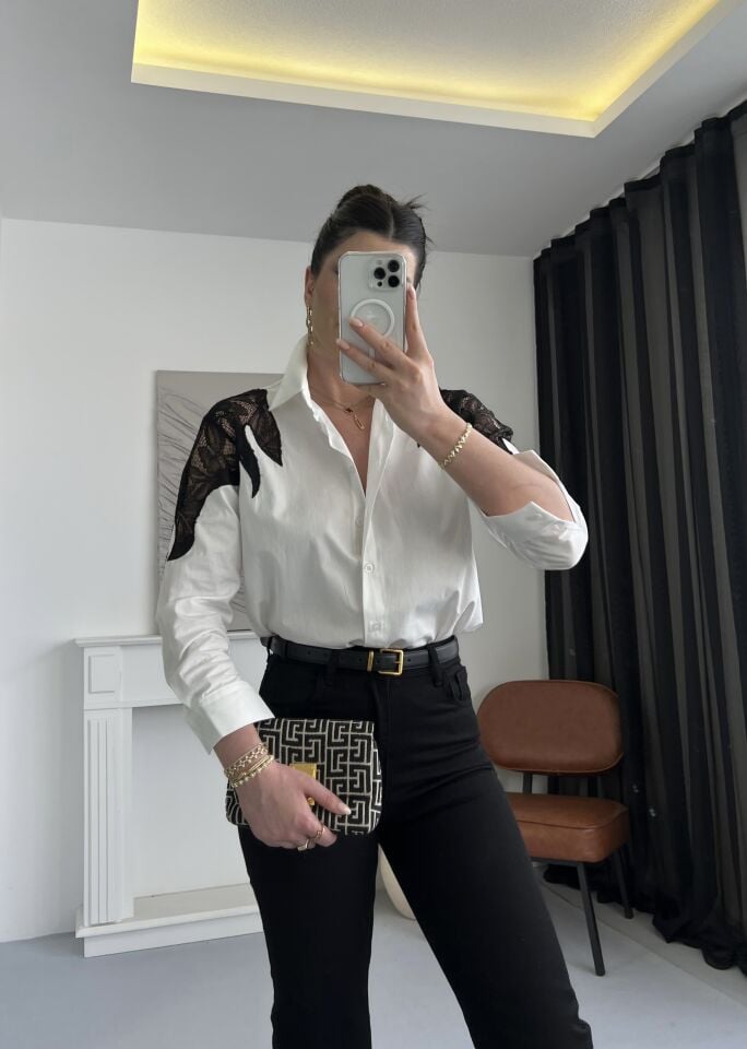 Dantel Geçişli Poplin Gömlek