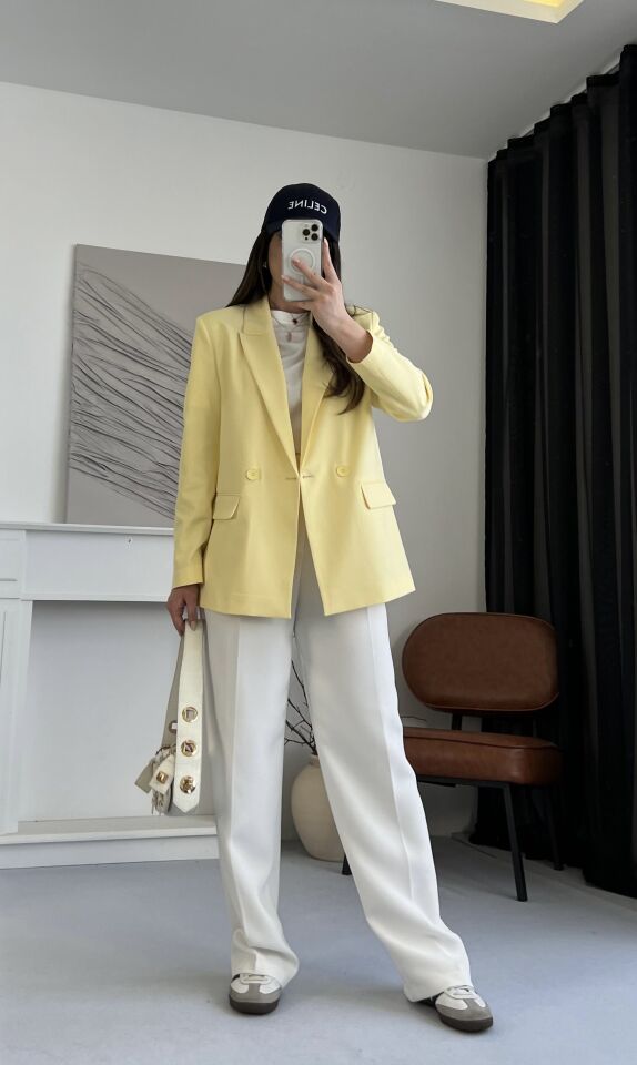 Kruvaze Sarı Blazer Ceket