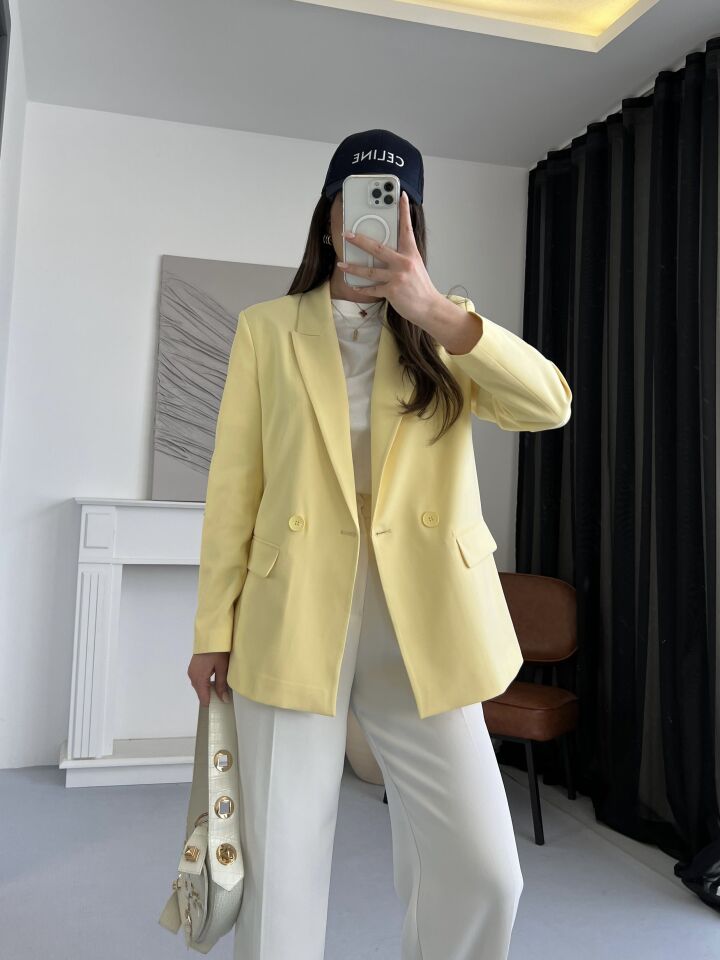 Kruvaze Sarı Blazer Ceket