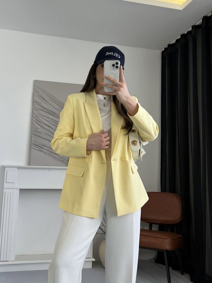 Kruvaze Sarı Blazer Ceket