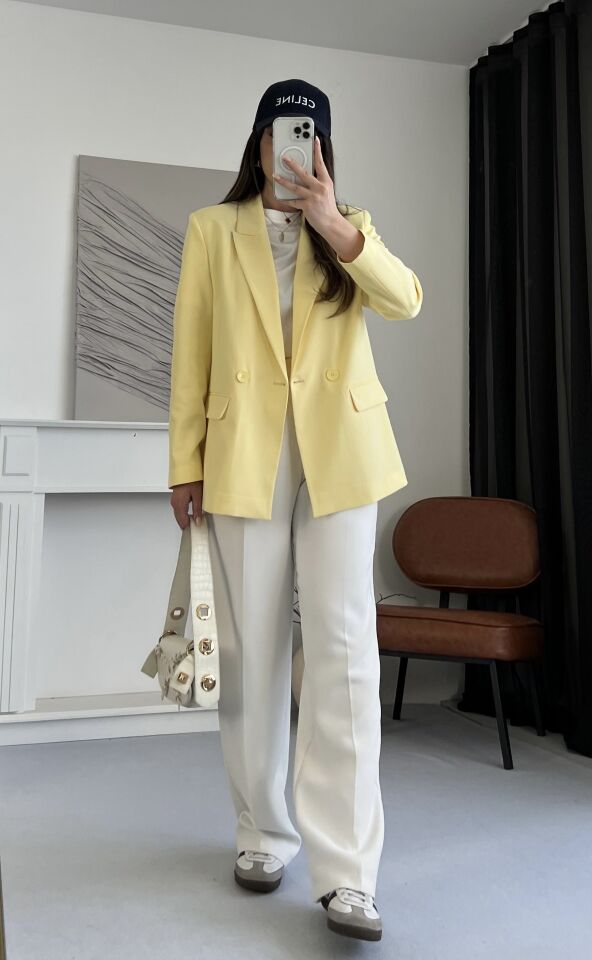 Kruvaze Sarı Blazer Ceket