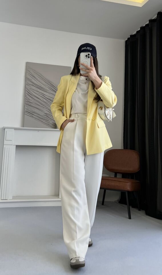 Kruvaze Sarı Blazer Ceket