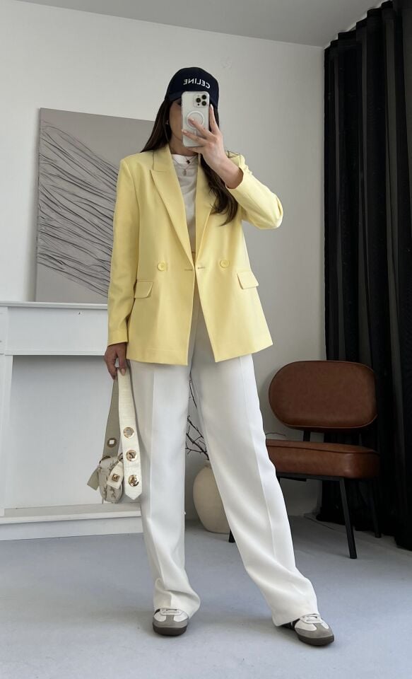 Kruvaze Sarı Blazer Ceket