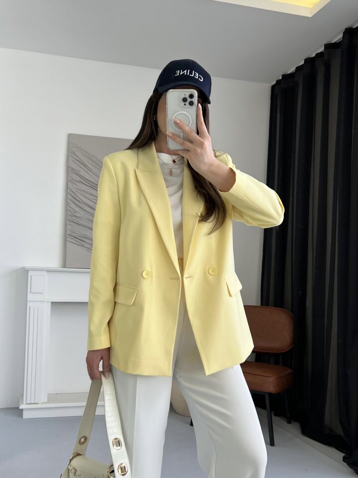 Kruvaze Sarı Blazer Ceket