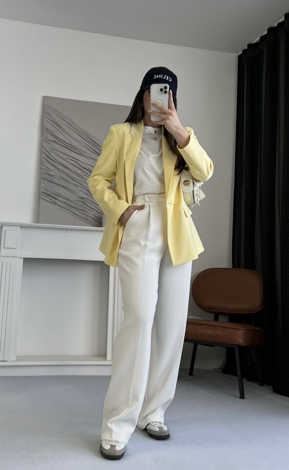 Kruvaze Sarı Blazer Ceket