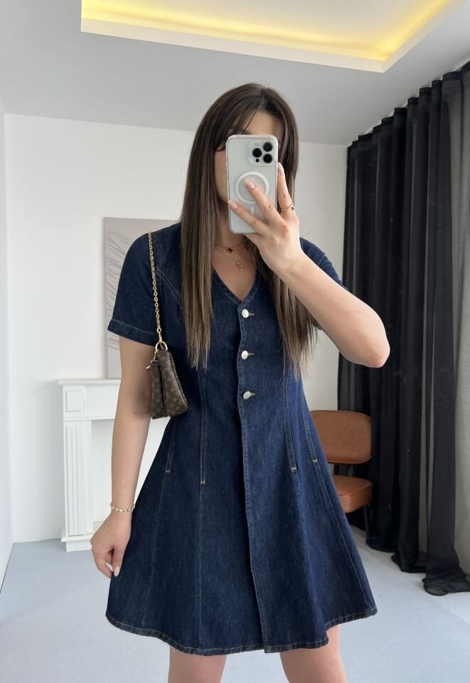 Pensli Düğmeli Jean Elbise S