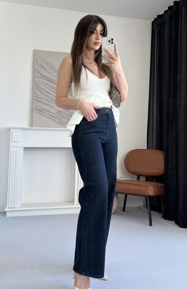 Zr Komple Taşlı Geniş Paça Jean